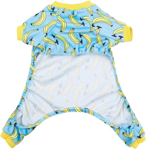 Two-piece swimsuit with banana pattern on a white background at Pet Servo