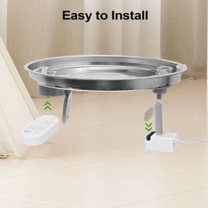 Stainless steel pot stand with legs on a beige floor, labeled 'Easy to Install' at Pet Servo
