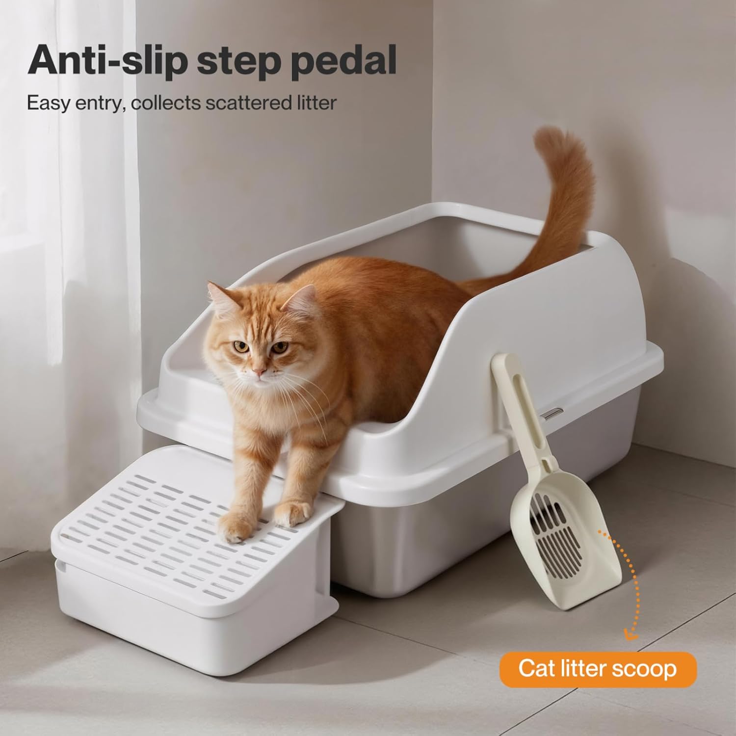 Pawz - 74.4L Anti-Urine Leakage Extra-Large Stainless-Steel Litter Box with Lid for Big Cats at Pet Servo