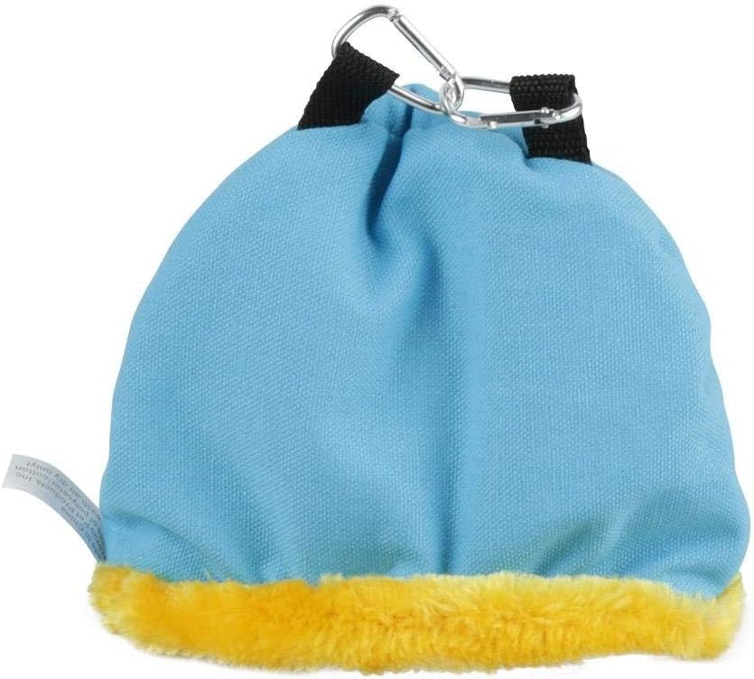 Blue pouch with yellow trim and a carabiner on a white background at Pet Servo