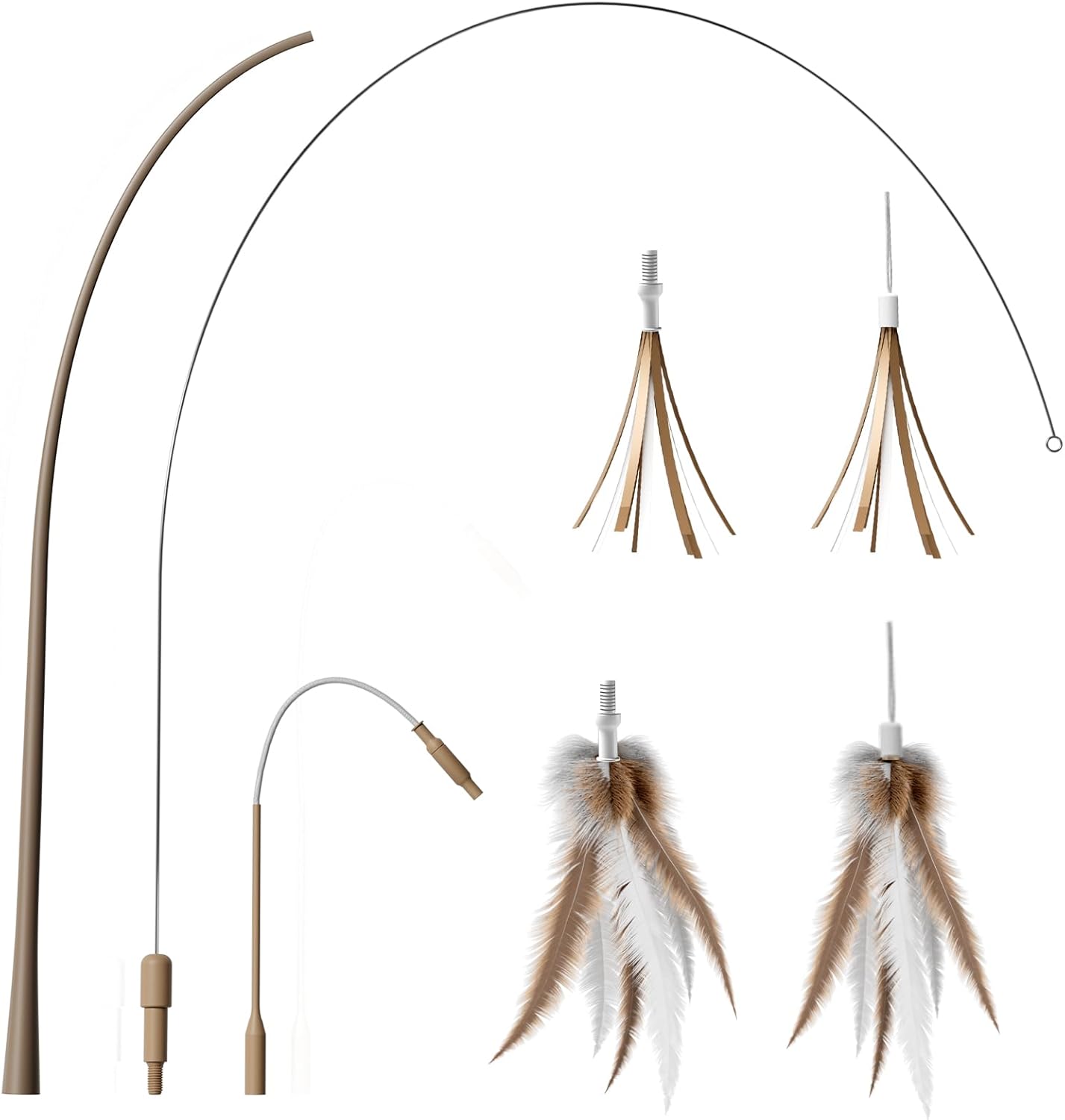 Cat toy set with arch, wand, and feather attachments on a white background at Pet Servo