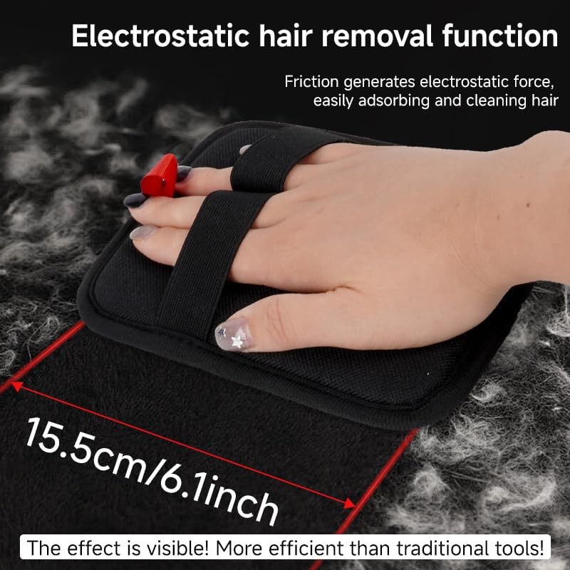 Hand using a black hair removal device with text about electrostatic hair removal function at Pet Servo