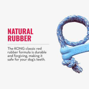 Blue KONG dog toy with natural rubber text on a light gray background at Pet Servo