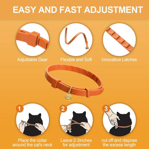 Orange cat collar with adjustable features on an orange background at Pet Servo