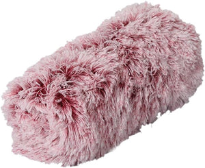 A rolled-up, fluffy faux fur blanket in a dusty rose pink color, shown against a plain white background at Pet Servo