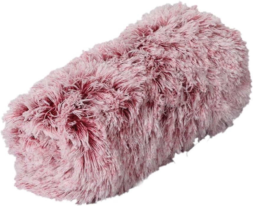A rolled-up, fluffy faux fur blanket in a dusty rose pink color, shown against a plain white background at Pet Servo