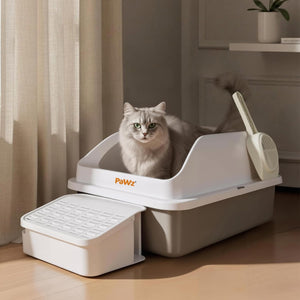 Pawz - 74.4L Anti-Urine Leakage Extra-Large Stainless-Steel Litter Box with Lid for Big Cats at Pet Servo