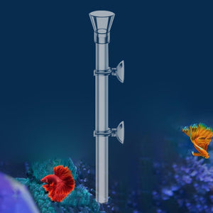 Clear aquarium filter against a dark blue underwater background with colorful fish and coral at Pet Servo