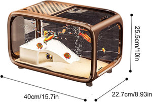 Small aquarium with fish and dimensions displayed at Pet Servo