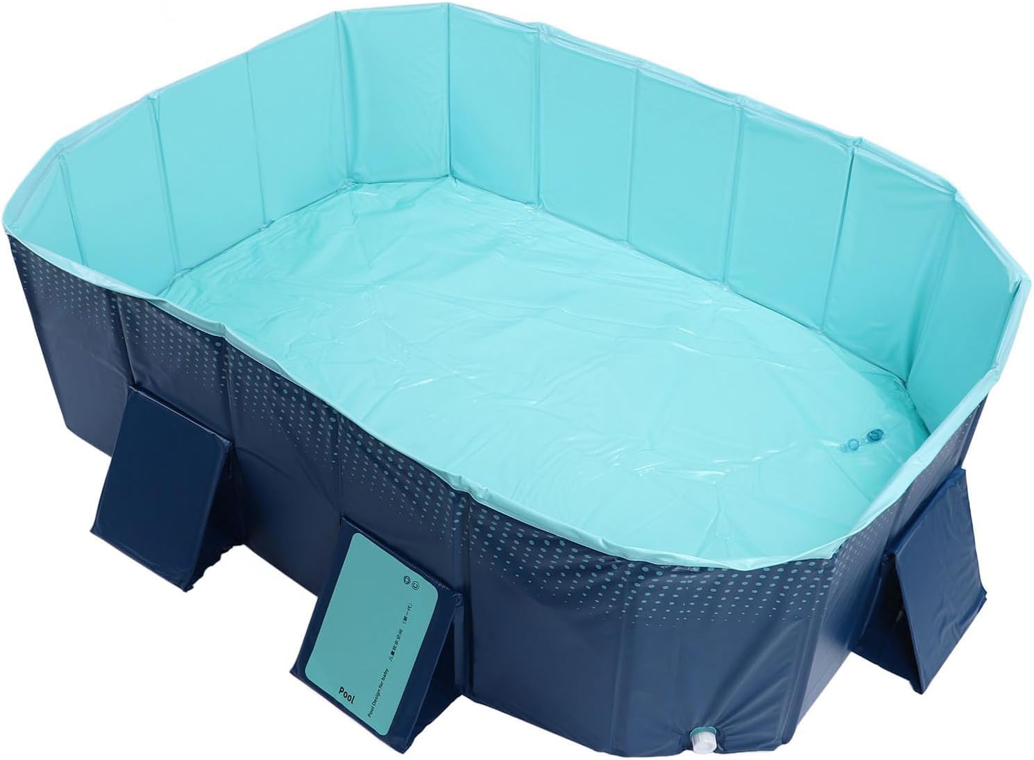 Hexagonal pool with blue interior and navy exterior on a white background at Pet Servo