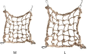 Two sizes of brown rope cargo net with hooks on a white background at Pet Servo
