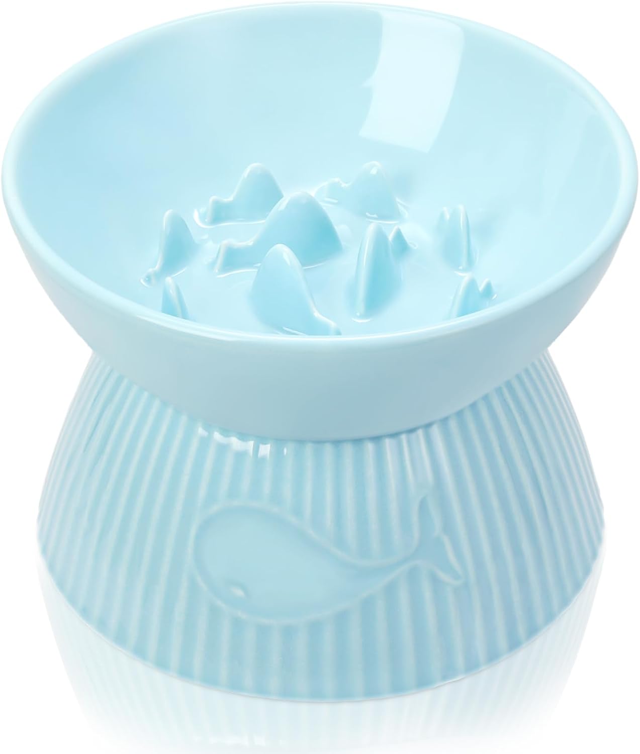 Light blue ceramic bowl with textured design on a white background at Pet Servo