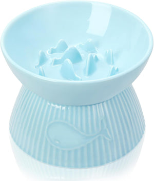 Light blue ceramic bowl with textured design on a white background at Pet Servo