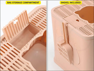 PaWz - Foldable Cat Litter Box Tray Enclosed Kitty Toilet Hood Hair with Separate Entry and Exit Door at Pet Servo