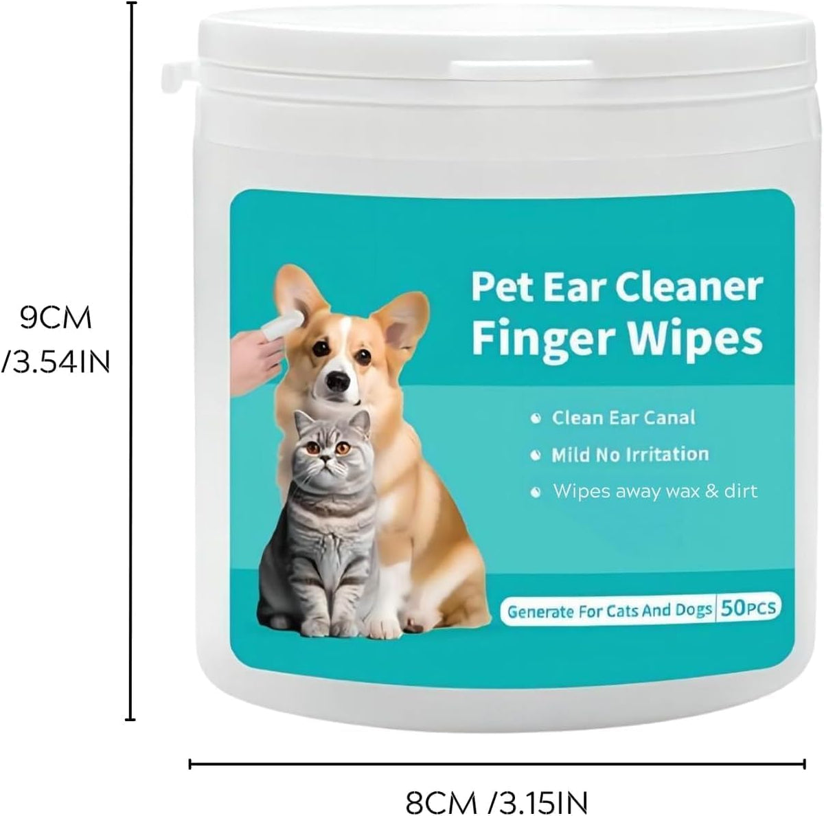 Pet ear cleaner finger wipes packaging with a dog and cat on a white background at Pet Servo