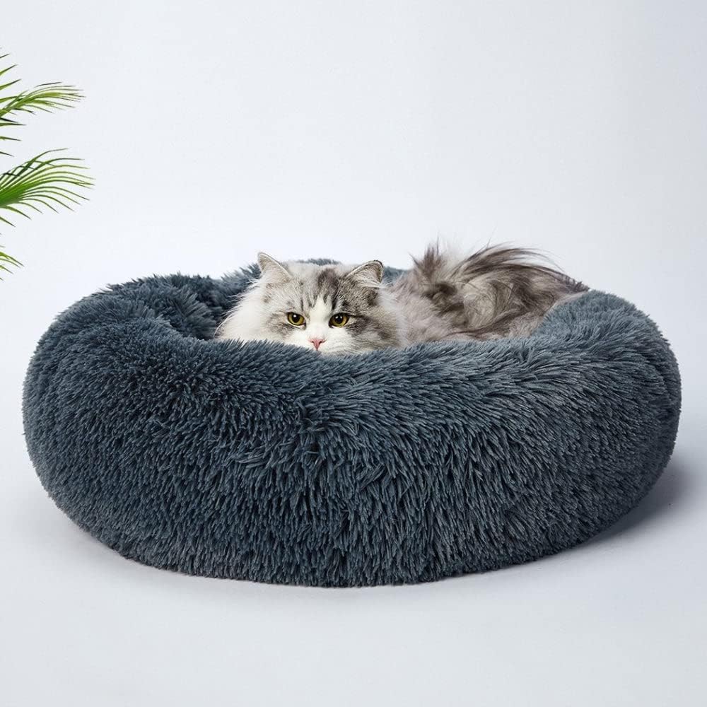 PaWz - Anti-Anxiety Soft Fuzzy Comfy Machine Washable Dog Bed in Faux Fur, Dark Grey at Pet Servo