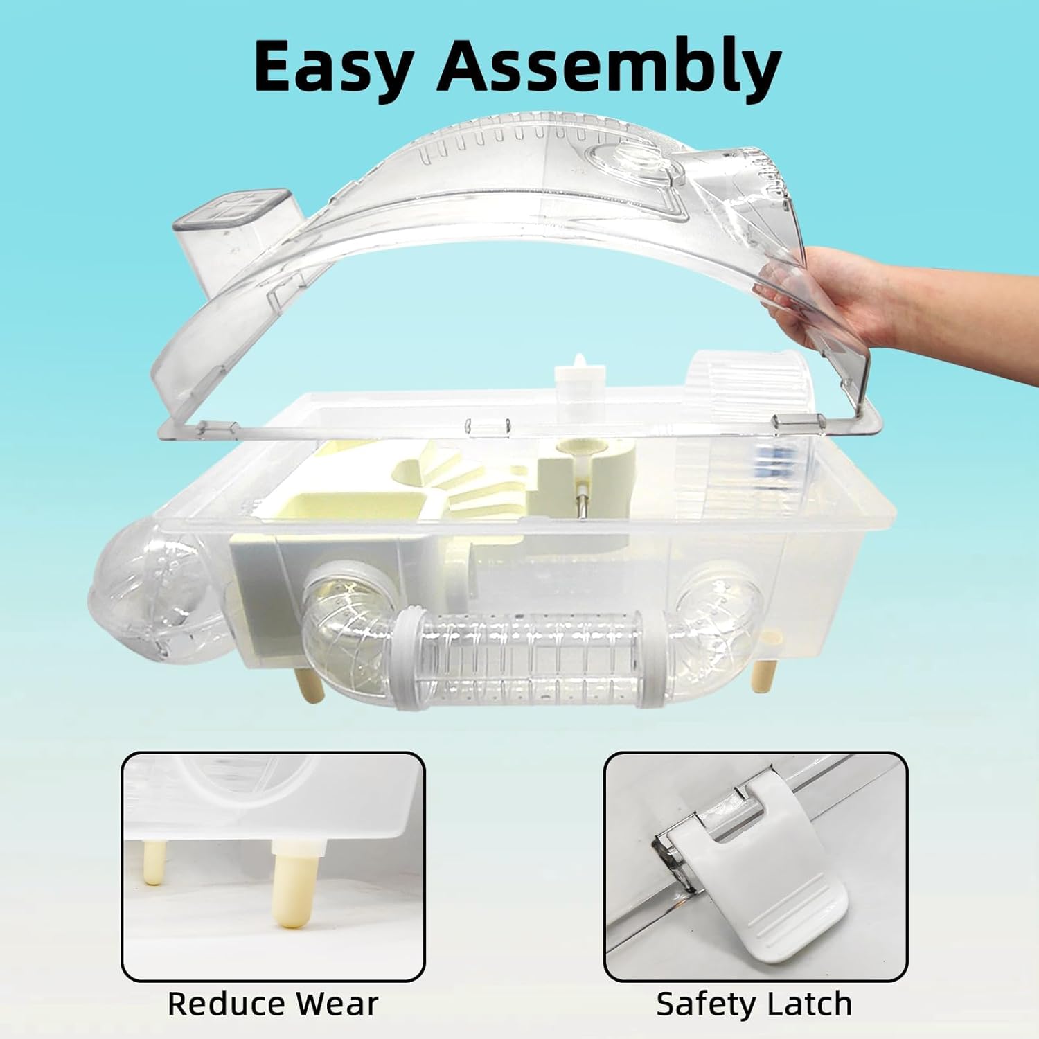 Transparent plastic product with assembly instructions on a light blue background at Pet Servo