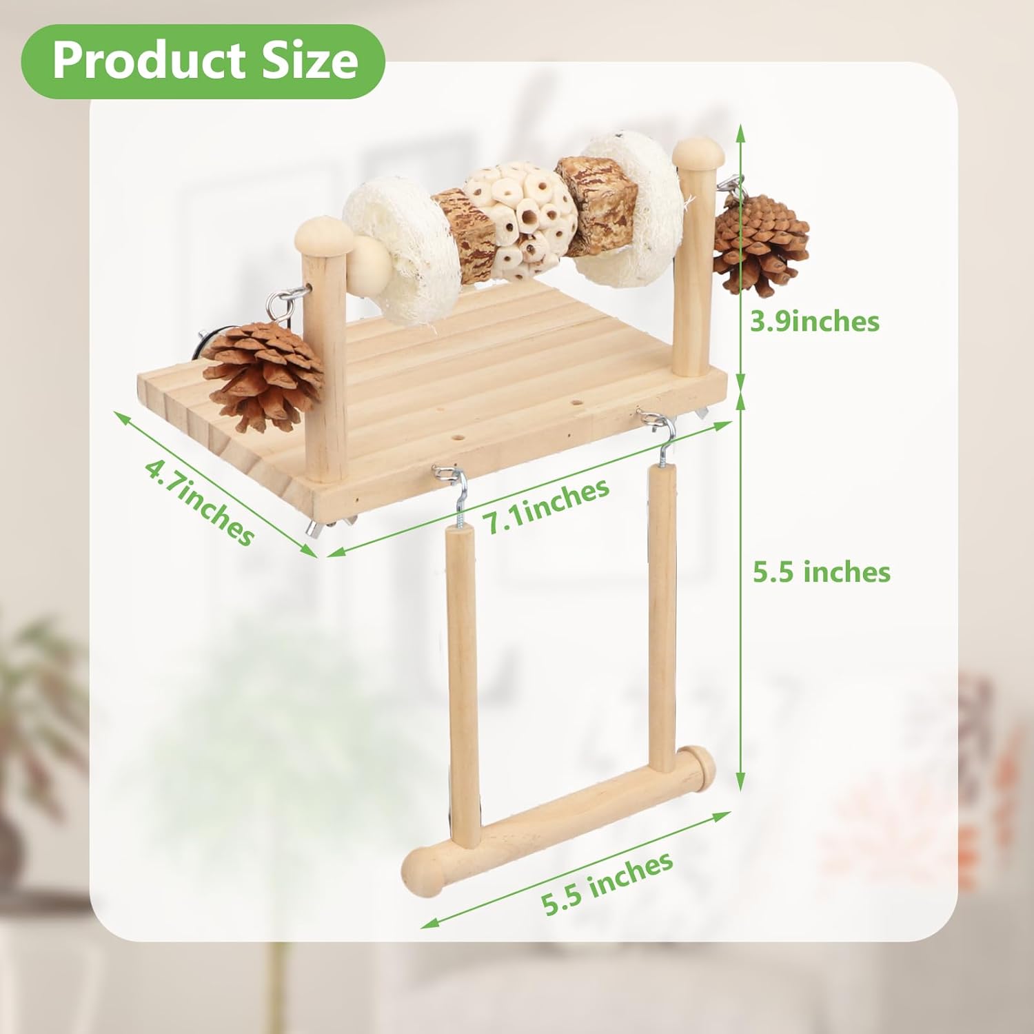 Wooden pet climbing frame with dimensions labeled on a white background at Pet Servo