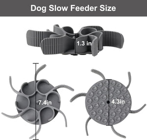 Gray dog slow feeder with measurements on a white background at Pet Servo