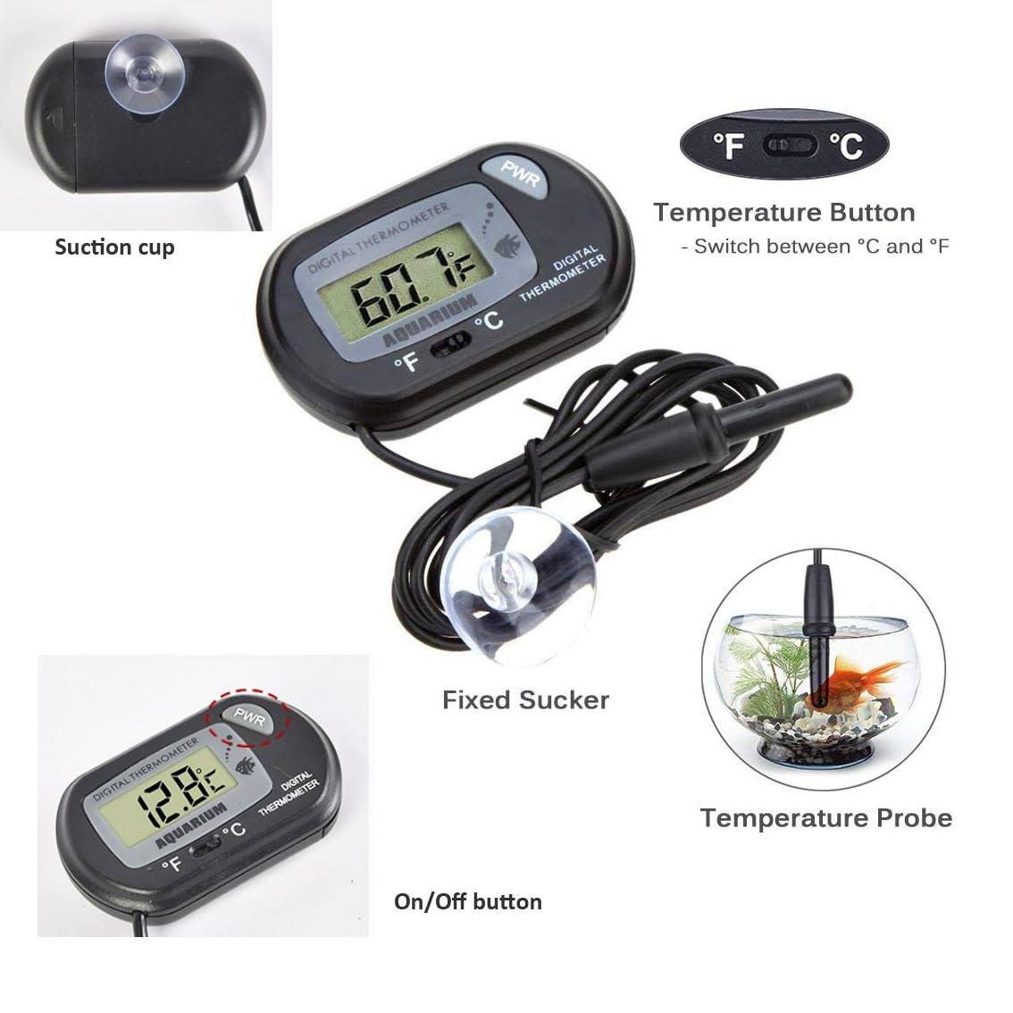 T Tersely - (2 Pack) LCD Fish Tank Aquarium Thermometer at Pet Servo