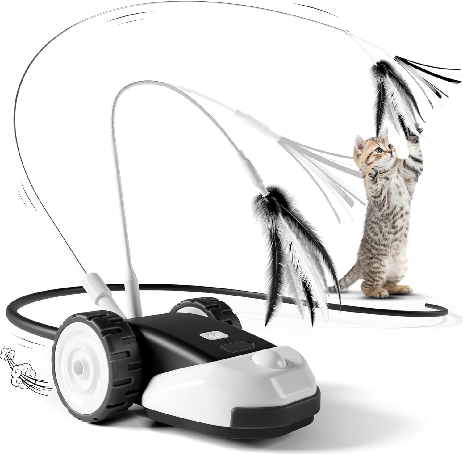 Pet toy with feather and light, designed to entertain pets at Pet Servo