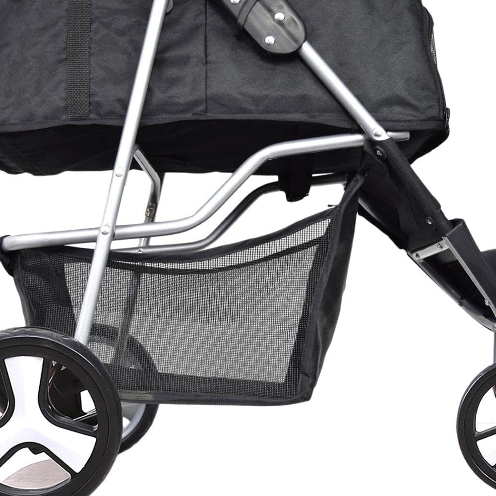 Black pet stroller with a mesh side on a white background at Pet Servo