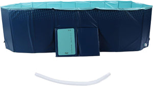 Foldable pool with blue cover and white hose on a white background at Pet Servo