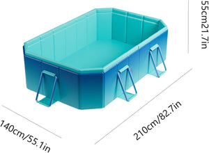 Blue octagonal pool with dimensions indicated on a white background at Pet Servo