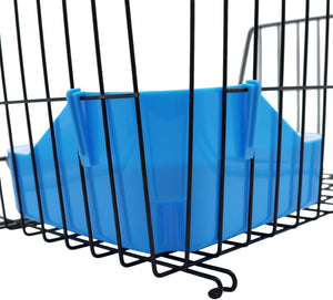 Blue plastic ramp inside a black wire cage at Pet Servo