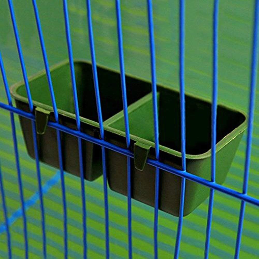 Green and black pet cage accessory attached to a blue wire cage at Pet Servo