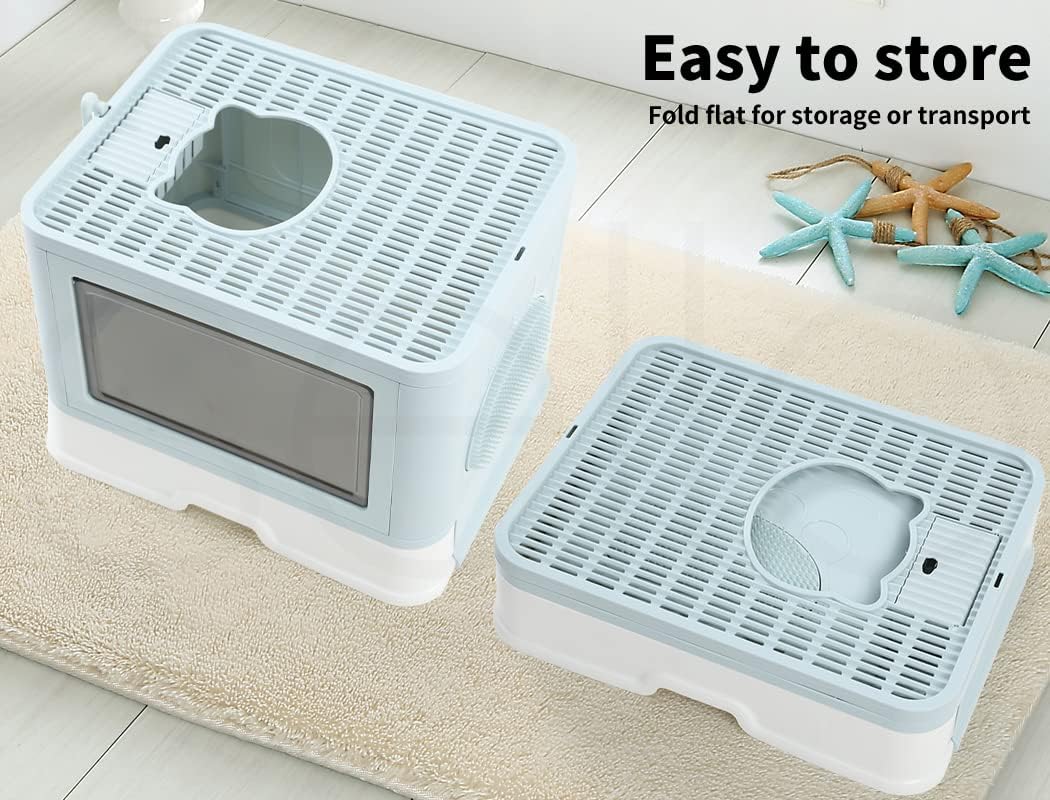 PaWz - Foldable Cat Litter Box Tray Enclosed Kitty Toilet Hood Hair with Separate Entry and Exit Door at Pet Servo