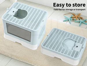 PaWz - Foldable Cat Litter Box Tray Enclosed Kitty Toilet Hood Hair with Separate Entry and Exit Door at Pet Servo