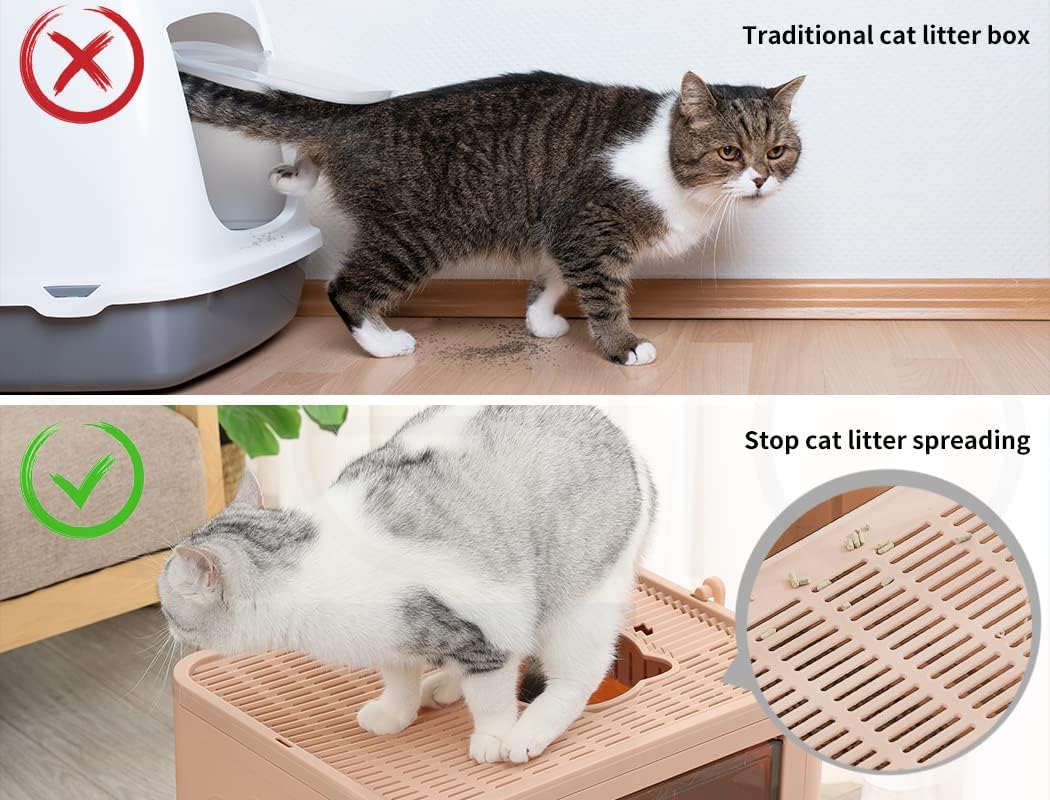 PaWz - Foldable Cat Litter Box Tray Enclosed Kitty Toilet Hood Hair with Separate Entry and Exit Door at Pet Servo