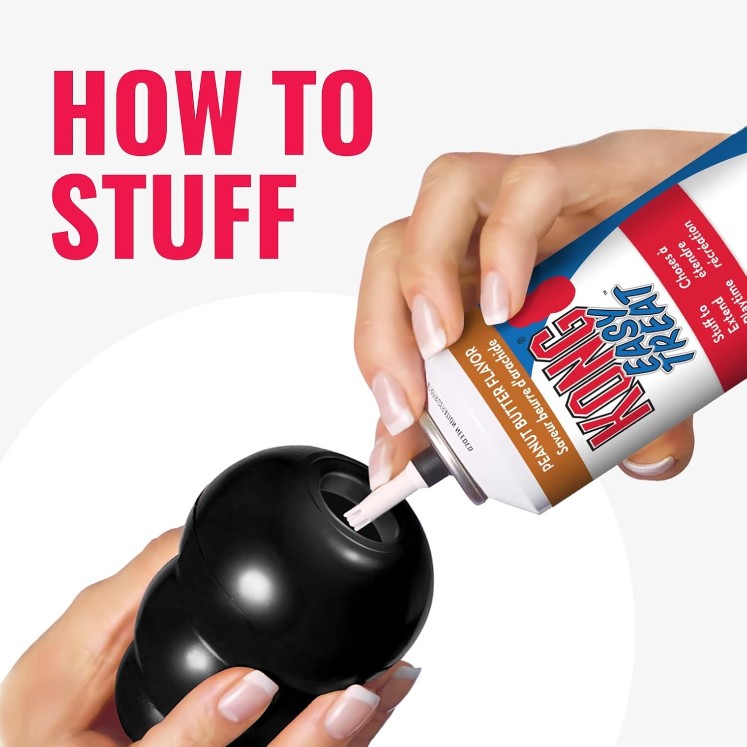 Person using KUNST glue to stuff a black dog toy with text 'HOW TO STUFF' at Pet Servo