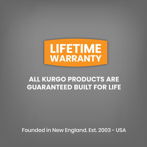 Orange 'Lifetime Warranty' logo on a gray background with text about Kurgo products at Pet Servo