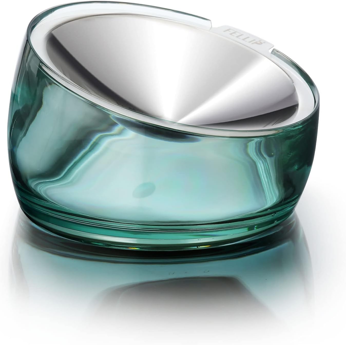 Glass container with silver lid on a white background at Pet Servo