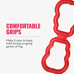 Red dog toy with 'KONG' branding and text about comfortable grips on a white background at Pet Servo