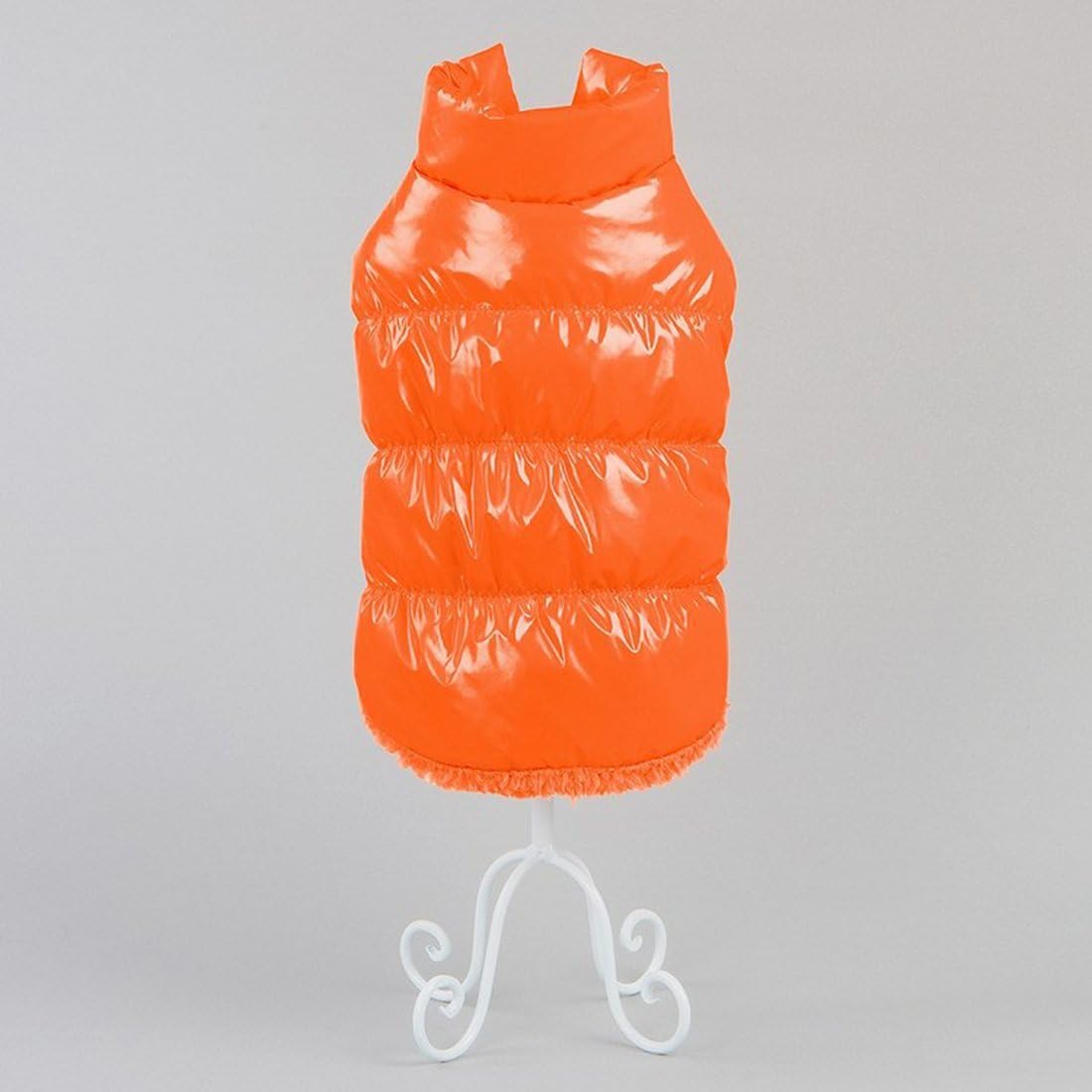 Orange puffer vest on a gray background at Pet Servo