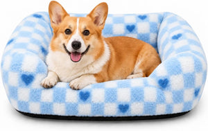 Pbed - Soft Plush Sleeping Bed with Raised Bolster for Small Medium Dogs, Blue at Pet Servo