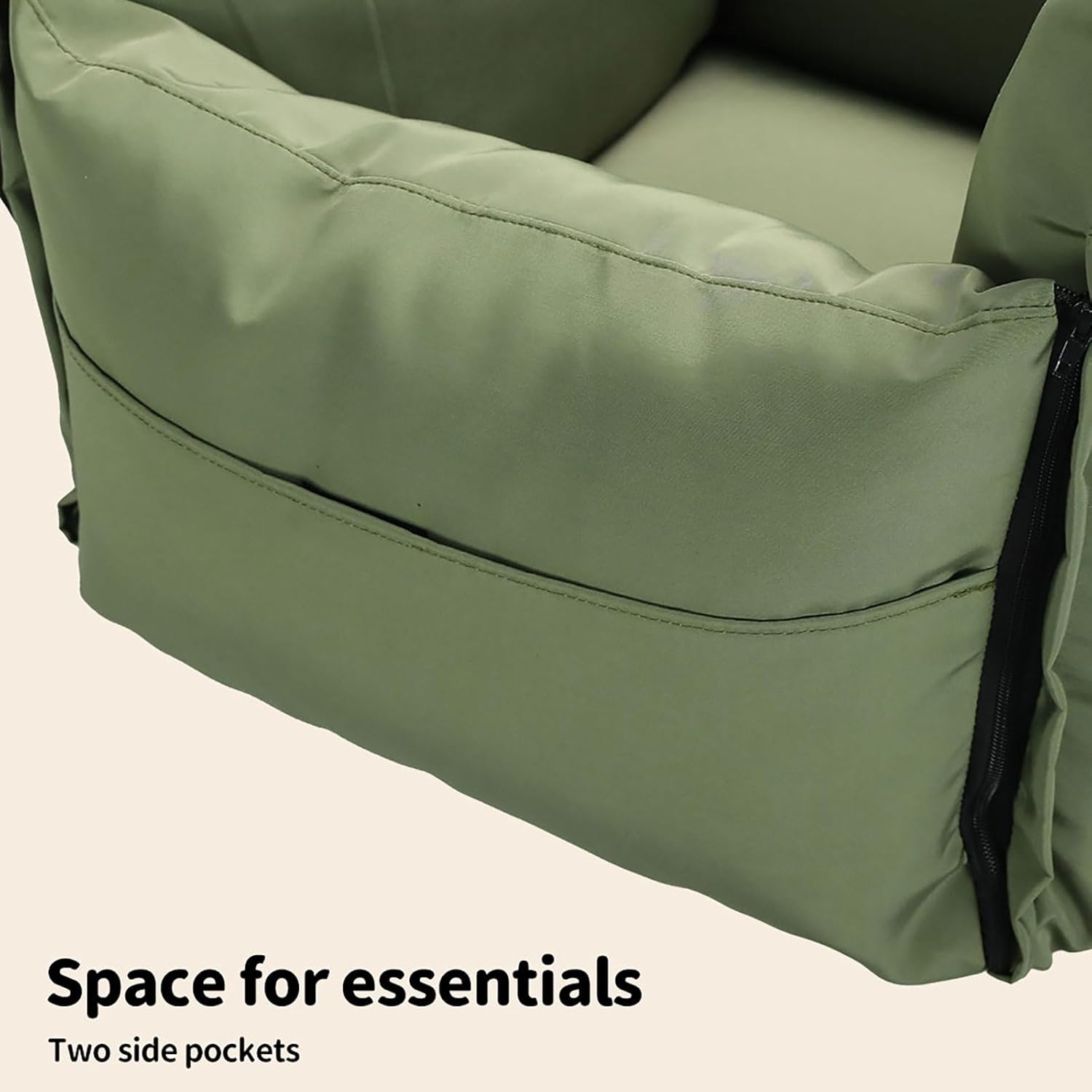 Green bag with two side pockets on a beige background at Pet Servo