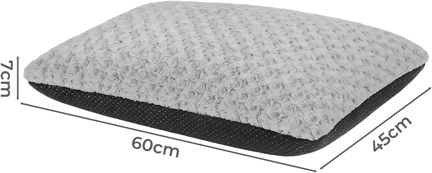 Gray pillow with dimensions labeled on a white background at Pet Servo