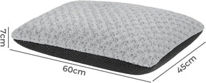 Gray pillow with dimensions labeled on a white background at Pet Servo