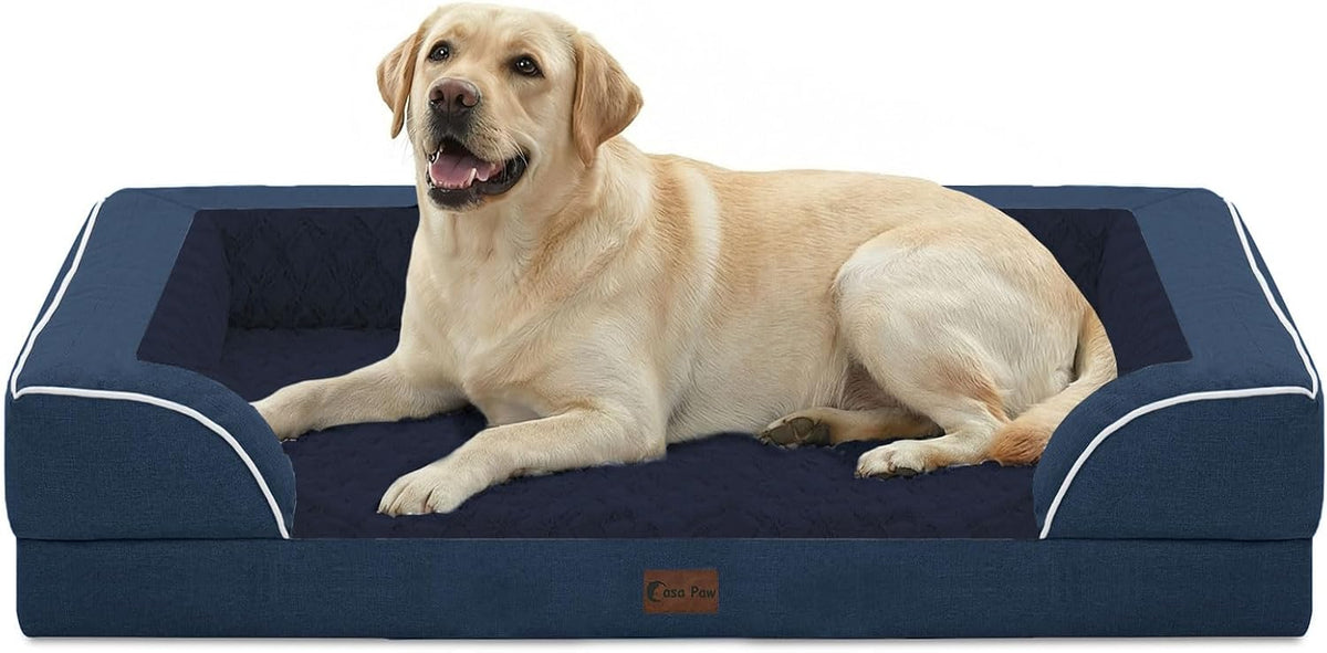Casa Paw - Non-Slip Orthopedic Bed with Washable Cover for XL Dogs, Navy Blue at Pet Servo