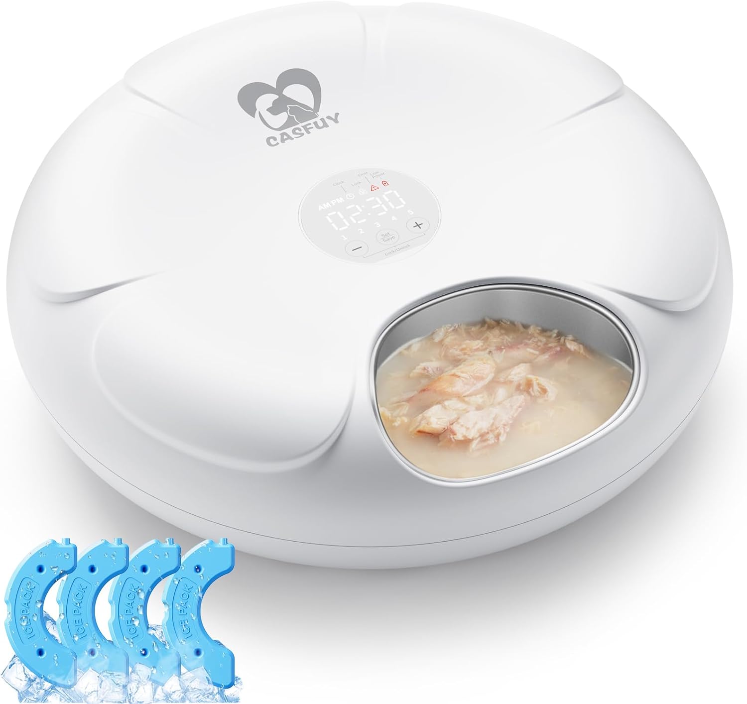 White baby food preparation device with a clear container showing food inside, on a white background at Pet Servo
