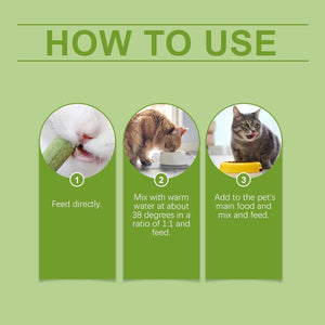 Instructions on how to use a product for pets on a green background at Pet Servo
