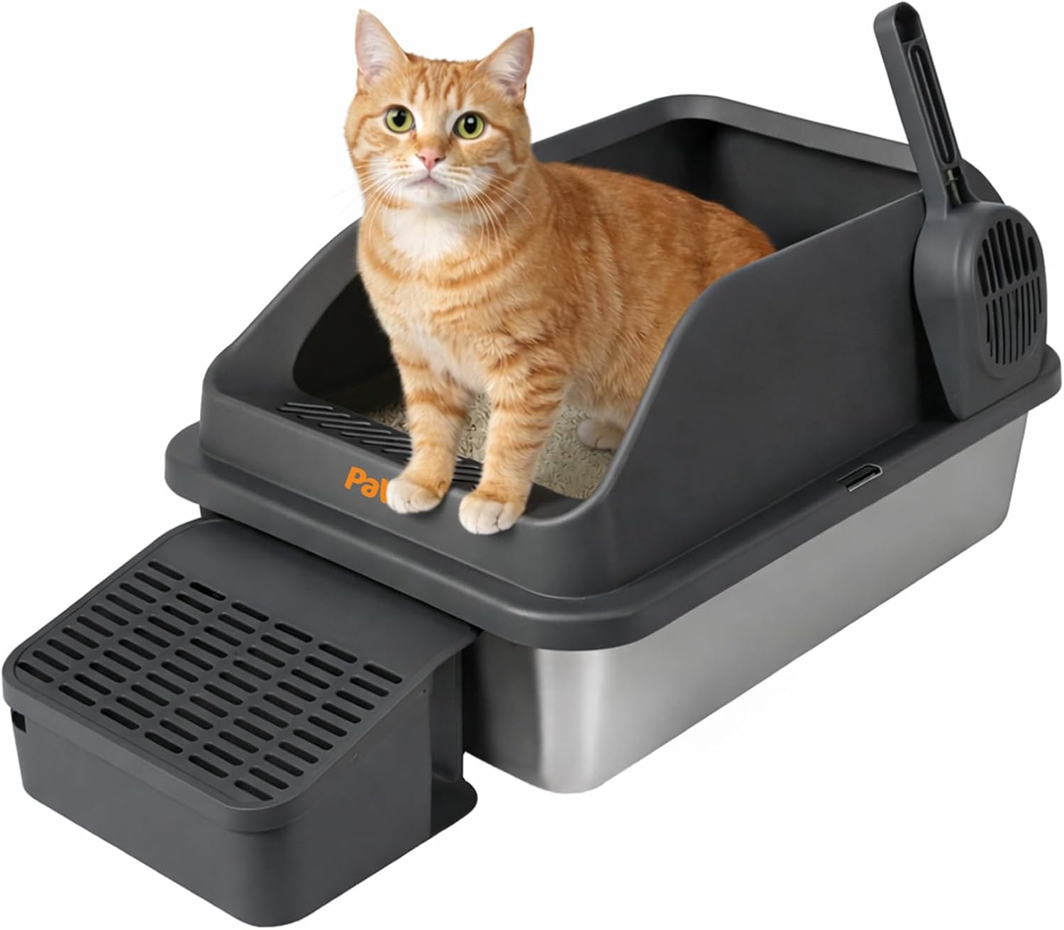 Pawz - 74.4L Anti-Urine Leakage Extra-Large Stainless-Steel Litter Box with Lid for Big Cats at Pet Servo
