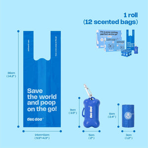 Product packaging with dimensions and features on a blue background at Pet Servo