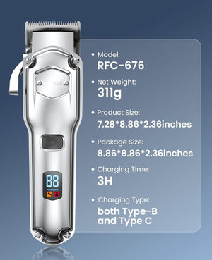 Hair trimmer with specifications on a blue gradient background at Pet Servo
