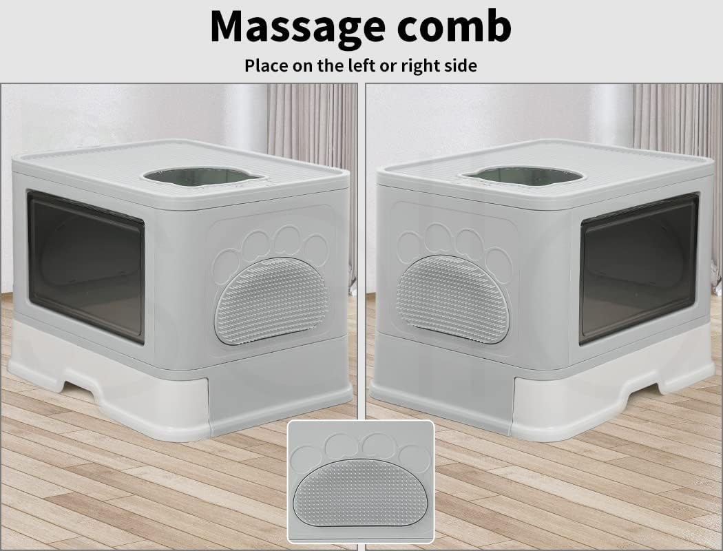 PaWz - Foldable Cat Litter Box Tray Enclosed Kitty Toilet Hood Hair with Separate Entry and Exit Door at Pet Servo