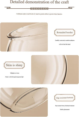 Glass bowl with rounded border and shiny skin on a beige background at Pet Servo